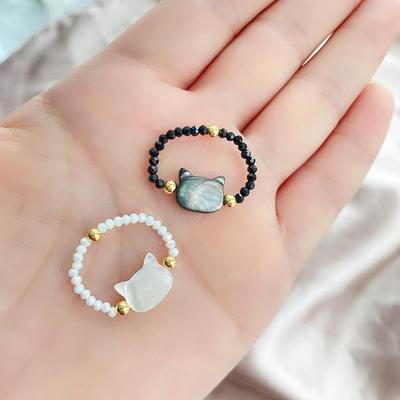 Trendy Cat Crystal Beaded Shell Ring for Women - Unique Design