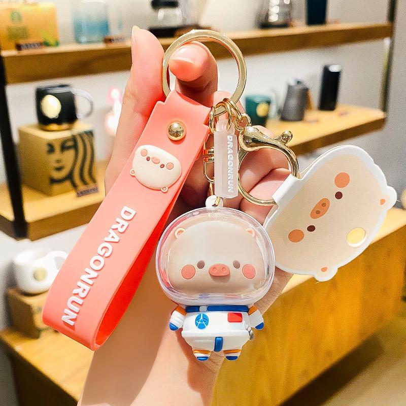 Astronaut Pig Yellow Keychain Adorable Silicone Space Pig Accessory Key