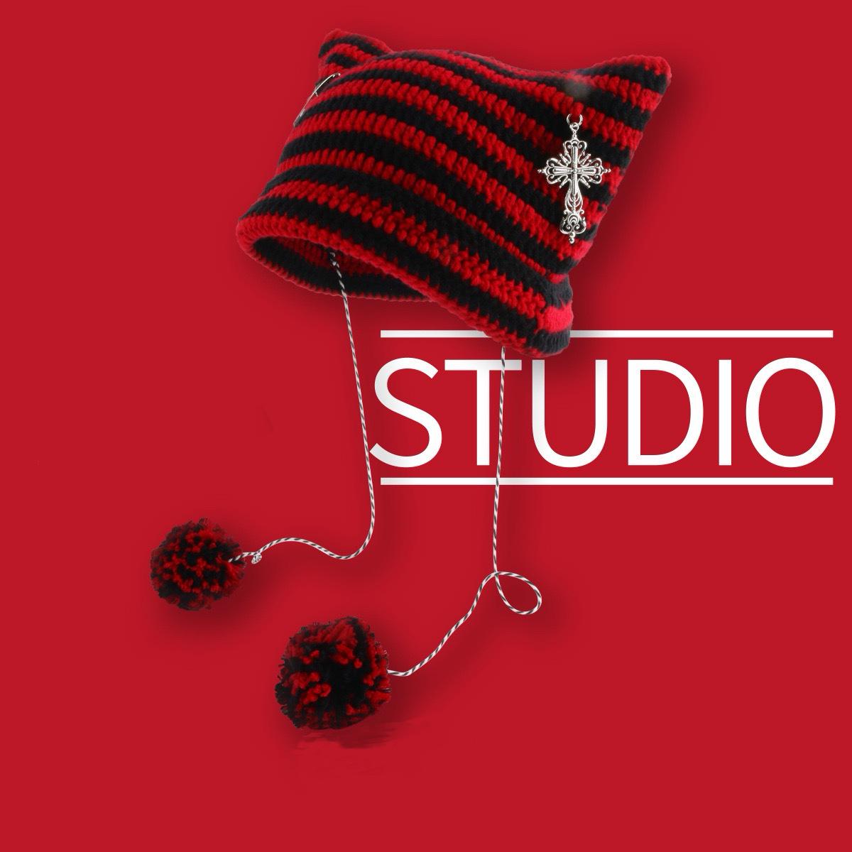 

Милая шапка бини в японском стиле с кошкой и звездой из шерстяной вязки - Теплая и универсальная для осени/зимы