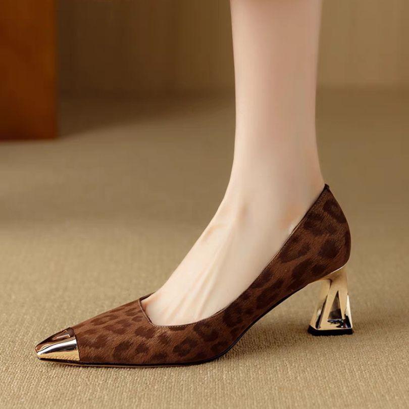 Autumn new French temperament high heels women's 2025 light mouth single shoes small fragrant style anti-kick metal head evening shoes