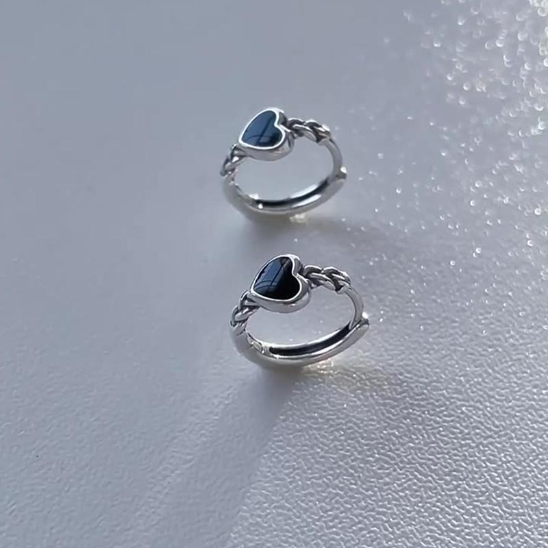 

ANENJERY черные серьги-кольца с сердцем любви для женщин, простые крутые аксессуары, универсальные серебряный