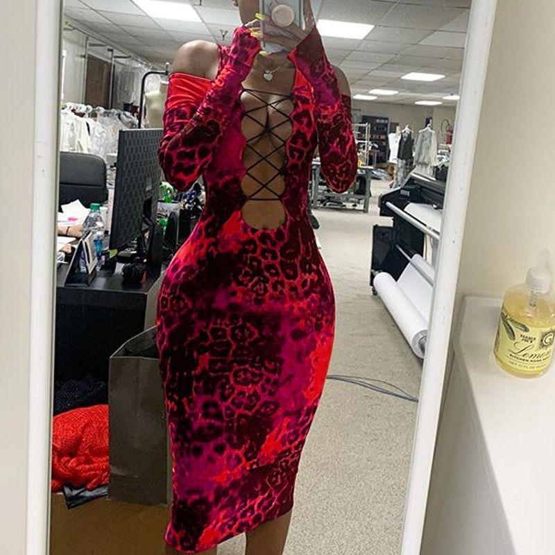 

Long Sleeve Printed Sexy Dress Women Women s Long Sleeve Leopard Print Tube Top Sexy dresses for women Red L