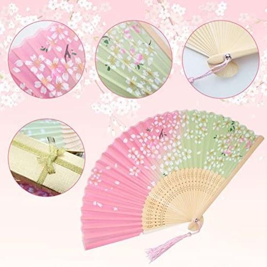 Boshiho fan mens womens stylish Japanese style bamboo silk pure beautiful floral butterfly cherry blossom pattern bag accessories festival souvenir