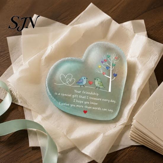 Friendship Appreciation Presents Heart Ornament with Heartwarming Message, Best Friend Decorative Personalized Gifts for Besties Keepsake, Acrylic