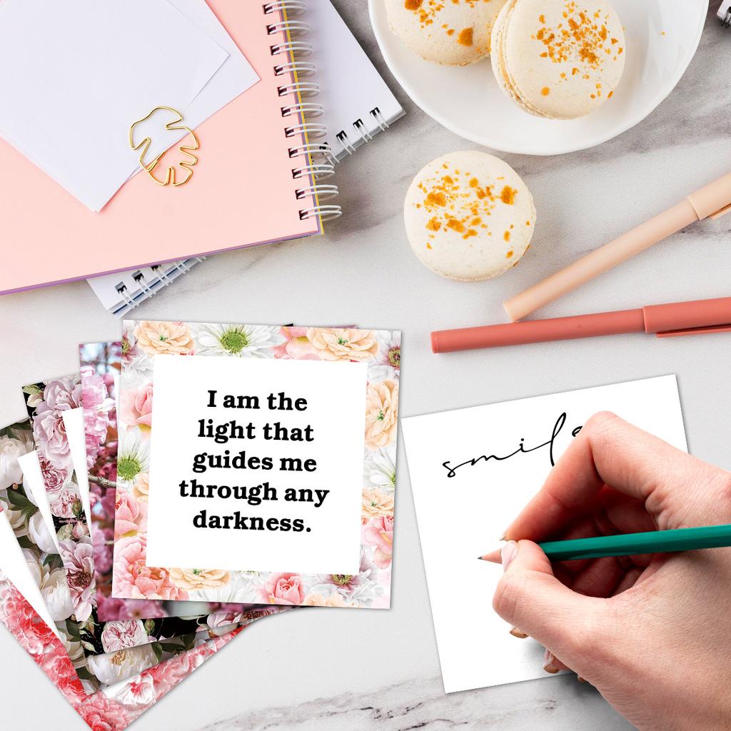 60Pcs Floral Affirmation Cards Pink, Daily Motivational Quote Set for Women, Inspiring Kindness Gratitude Notes, Gift Supplies
