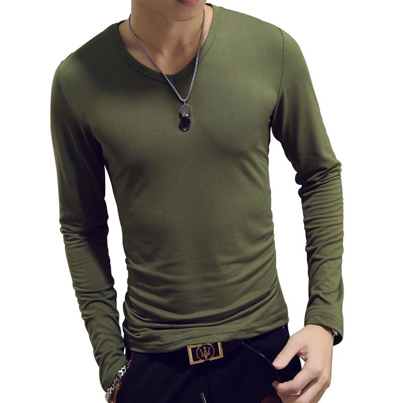 Men's Slim Fit Long Sleeve Military T-shirt - Multi-color, Solid, Crew Neck Pullover (Spring/Autumn Collection)