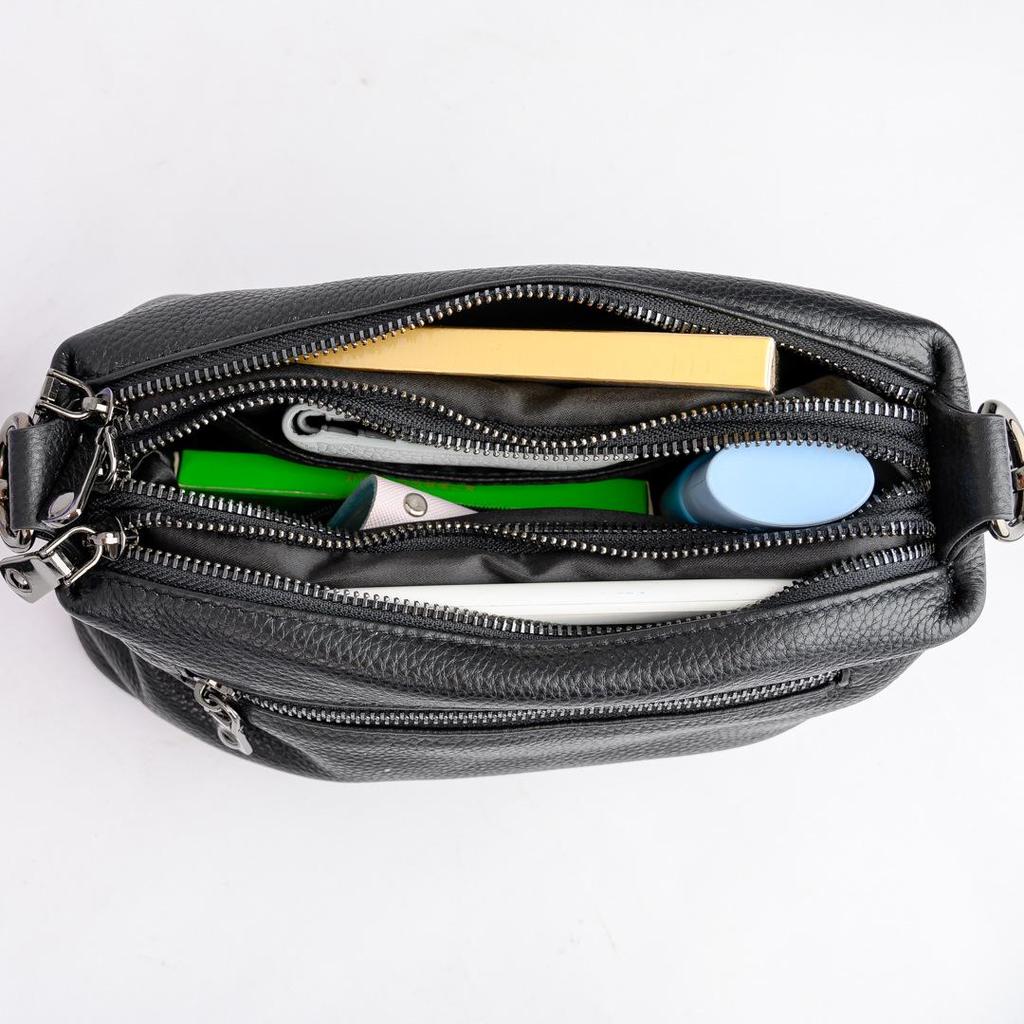 2025 Women's Genuine Leather Crossbody Bag, Multi-Layer Zipper, Large Capacity Cowhide Shoulder Bag for Moms