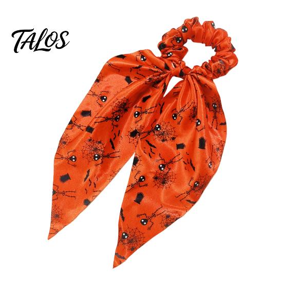 Vivid Halloween Print Scrunchies Hair Ties for Women Girls, Spooky Spider Web Skeleton Bat Stylish 3D Pumpkin Scrunchies, Pleated Ties, Ribbon