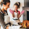 Oven Mitts for Kids, Red Grid Kitchen Gloves Heat Resistant for Cooking Baking Microwave