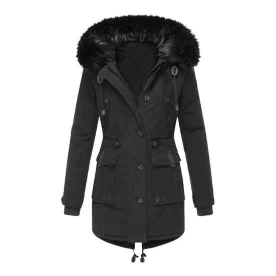 Cappotto Invernale con Cappuccio Pellicciato e Tasche Fodera in Peluche Taglia Larga Chiusura a Zip Coulisse Parka Antivento Mantenimento del Calore Capospalla Quotidiano per il Freddo