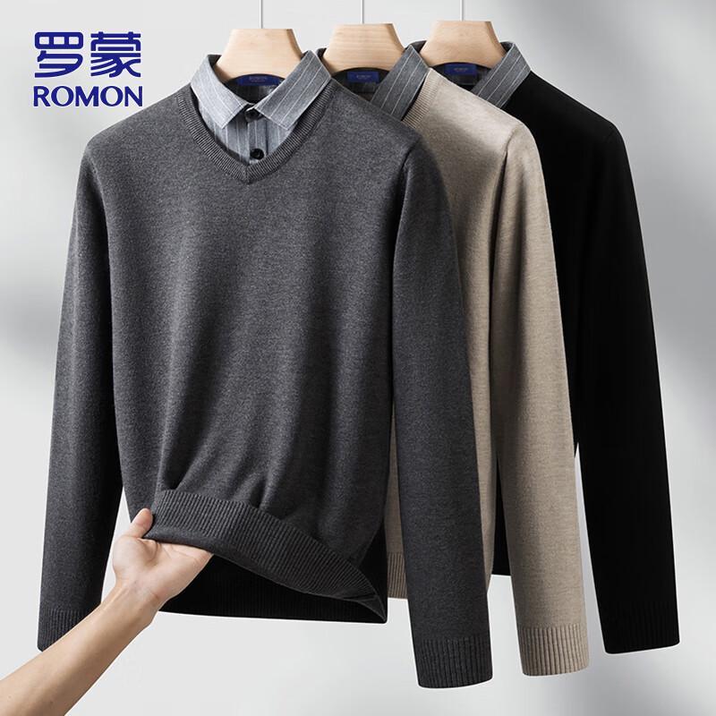 Romon Men's Faux Two-Piece Knitted Sweater