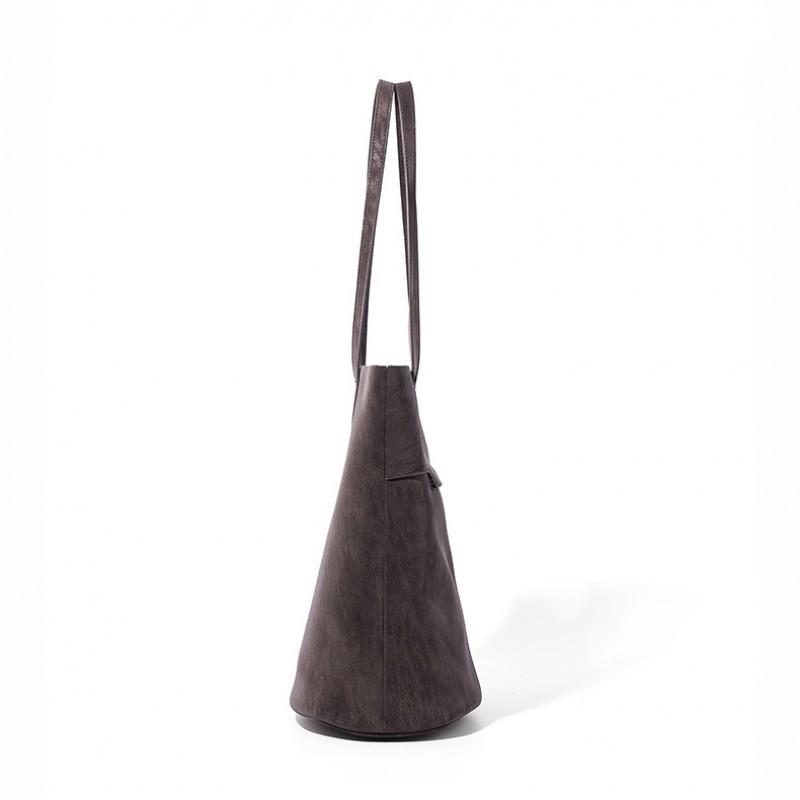 Same Lazy Bucket Bag Women's Genuine Leather Armpit Shoulder Retro Commuting Pearl Vegetable Tanned Cowhide