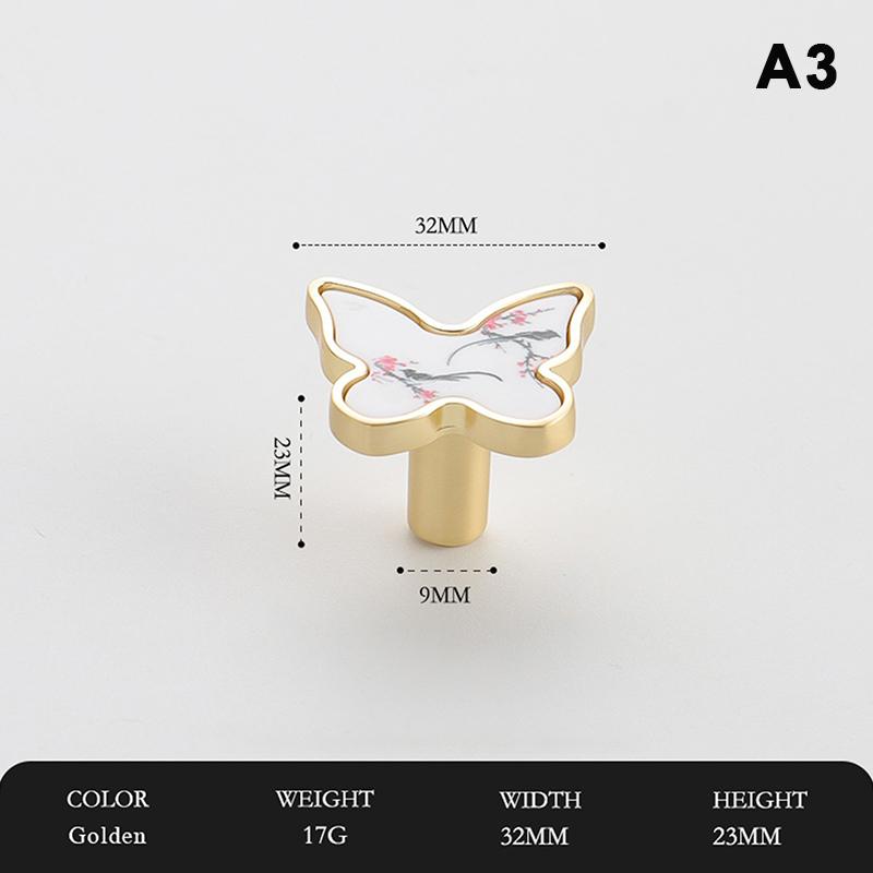 Butterfly Shaped Cabinet Knobs Unique Chinese Painting Pattern Easy Install Furniture Handles for Wardrobe Drawer
