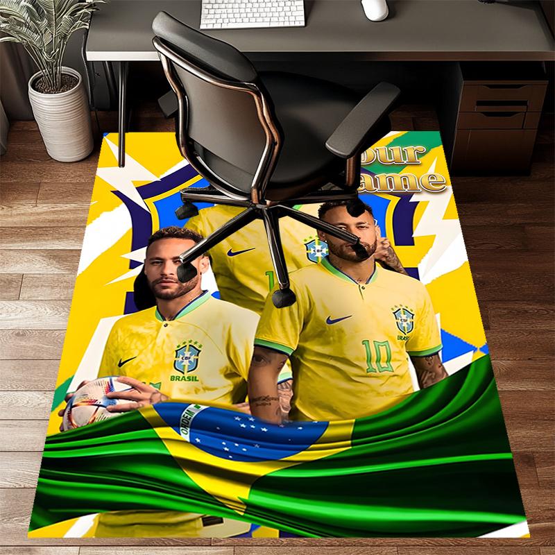 Brazilian Football Player Design Area Rug Personalized Name- Non-Slip, Soft & Cozy Floor Mat for Living Room, Office - Indoor/Outdoor Carpet