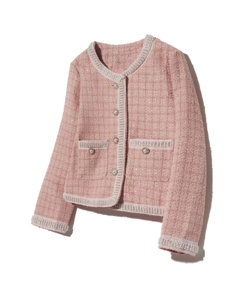 Vivabrown 85-Vivaj050 Line Point Crop Tweed Jacket Pink