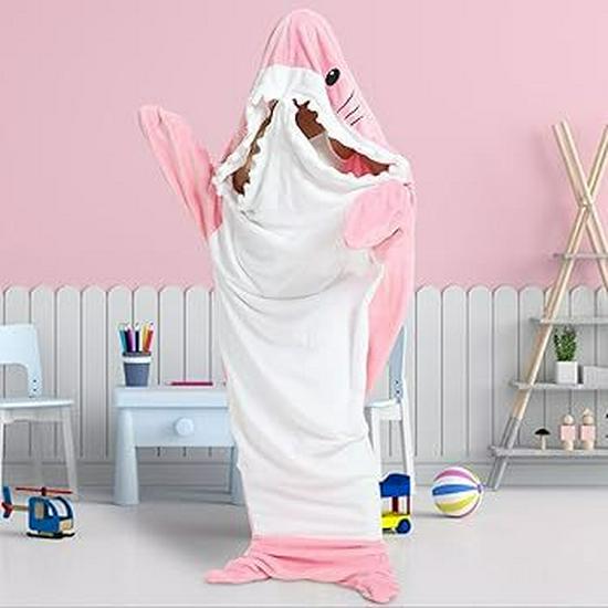 Adult Shark Pajamas Blanket Onesie: Cute, Super Soft Flannel, Wearable & Anti-Kick Sleeping Bag