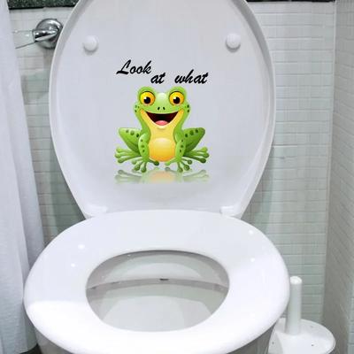 Cute Frog Toilet Sticker Cartoon Animal Wall Sticker Toilet Decorative Living Room Bedroom Restaurant Wall Sticker
