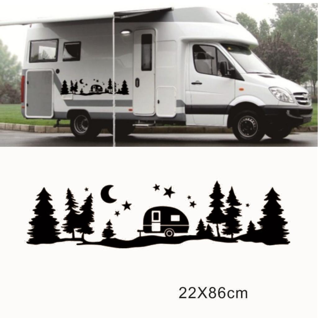 Nová 86x22cm Kempingová RV Samolepka Obtisk Ozdoba Hvězda Měsíc Strom Styl Obytného vozu Univerzální