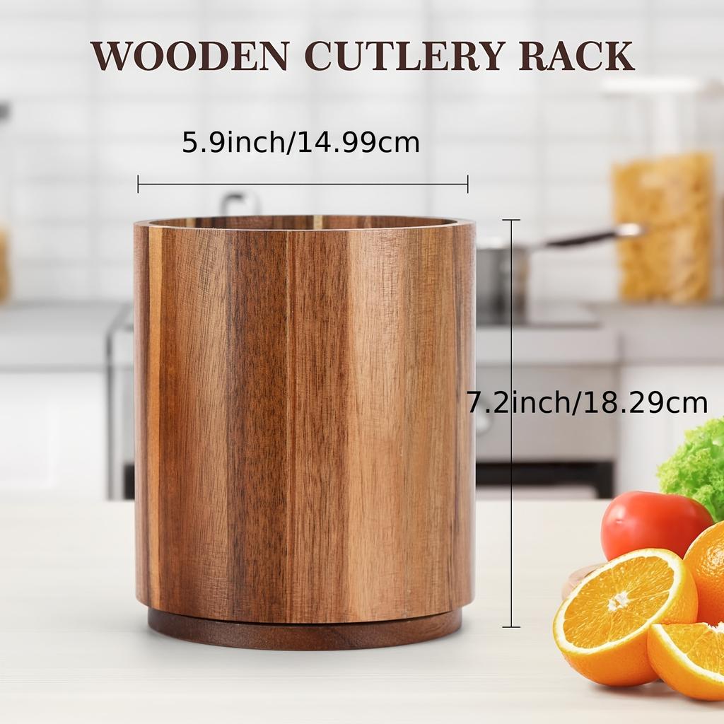 Extra Large Acacia Wood Utensil Holder - 360° Rotating Countertop Organizer, 19.3cm Kitchen Storage for Spoons, Whisks