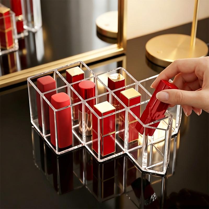 9 Slots Clear Acrylic Lipstick Holder Dustproof Transparent Cosmetic Organizer for Bathroom Countertop