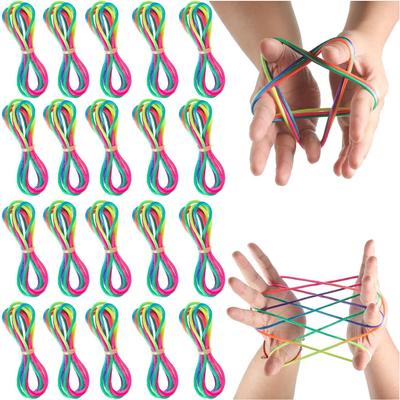 Rainbow Cats Cradle String 1.6M/63 Inch Long Rainbow Colourful Finger Rope Chinese Finger String Games Toy for Kids