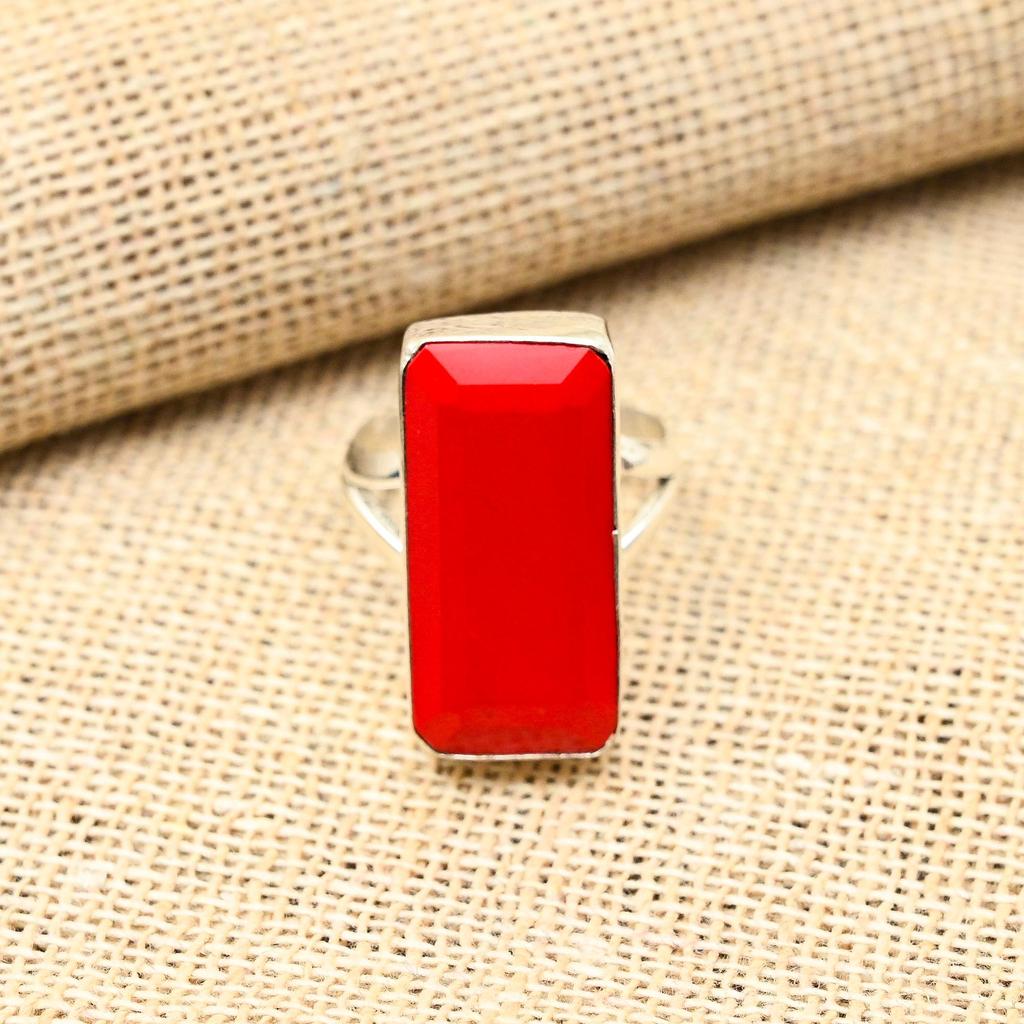 Dazzling Faceted Red Coral Gemstone Handmade 925 Solid Sterling Silver Jewelry Lovely Ring Foe Her