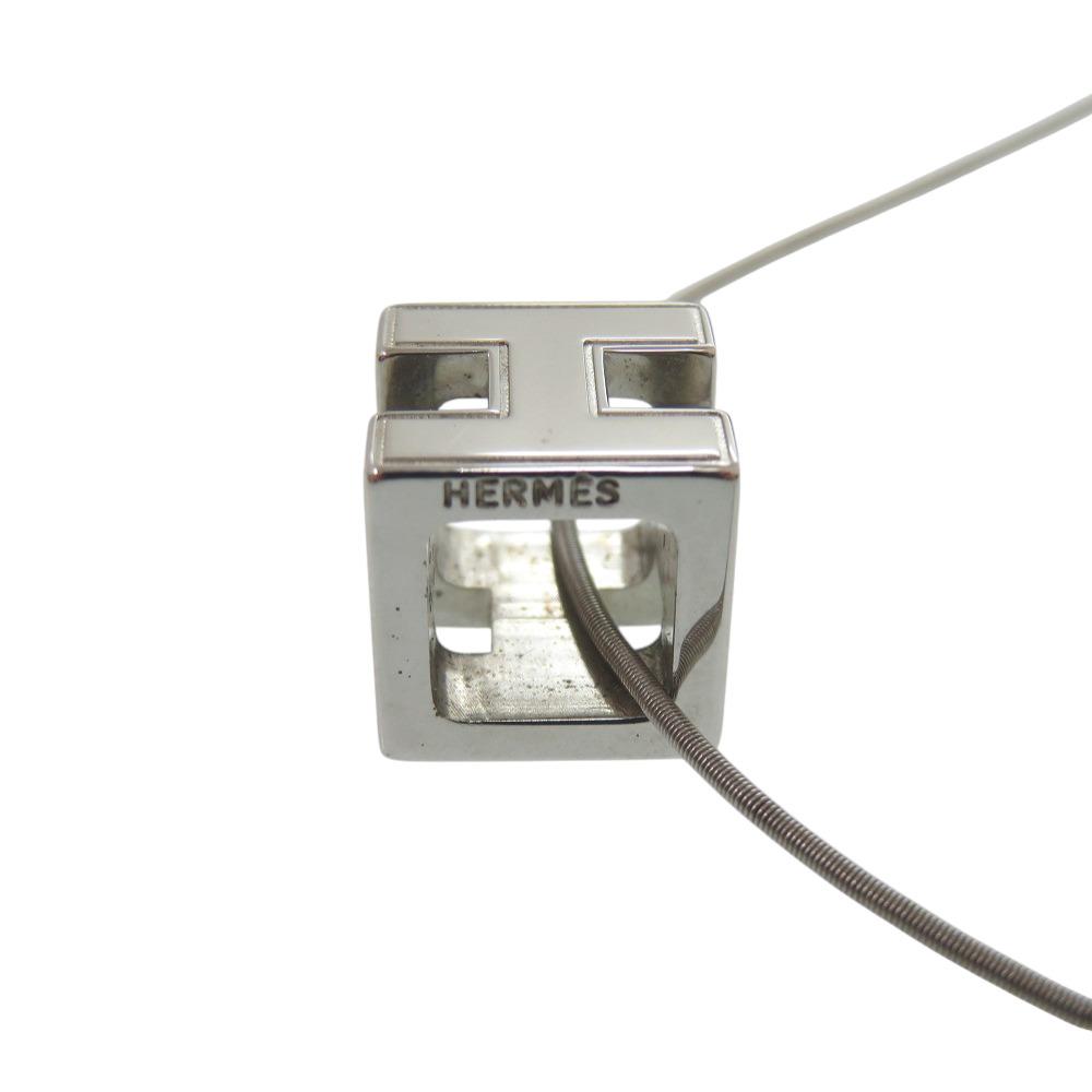 Used AUTHENTIC HERMES Cardue Ash H-cubeNecklace Silver Metal