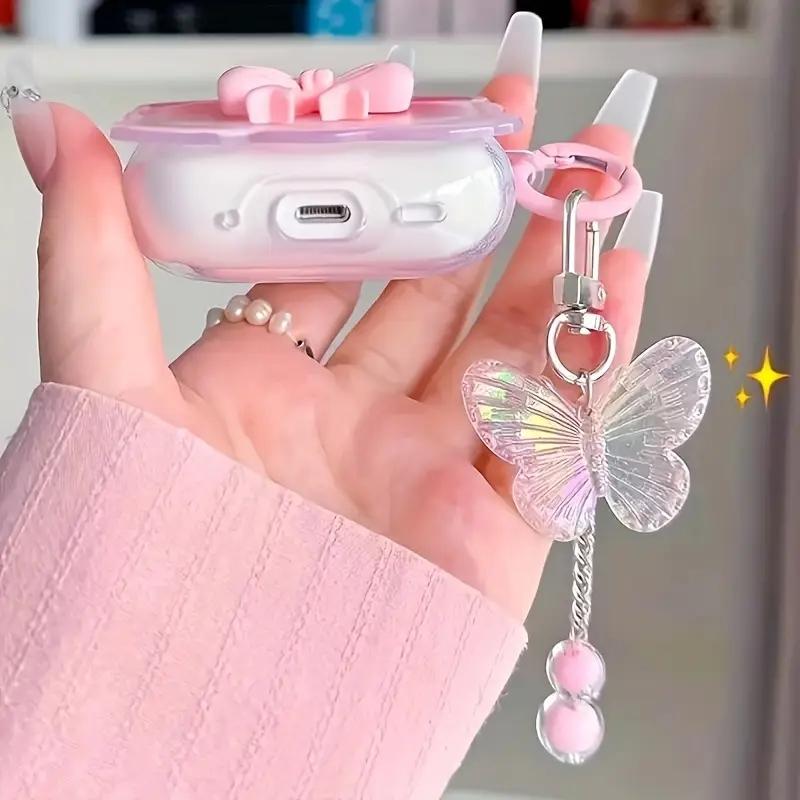 Wave Bow Transparent Case Stars Wave Gradient Pink Bow Headphone Cover Airpods 4 Pro2 Protective Bag Earphone Case