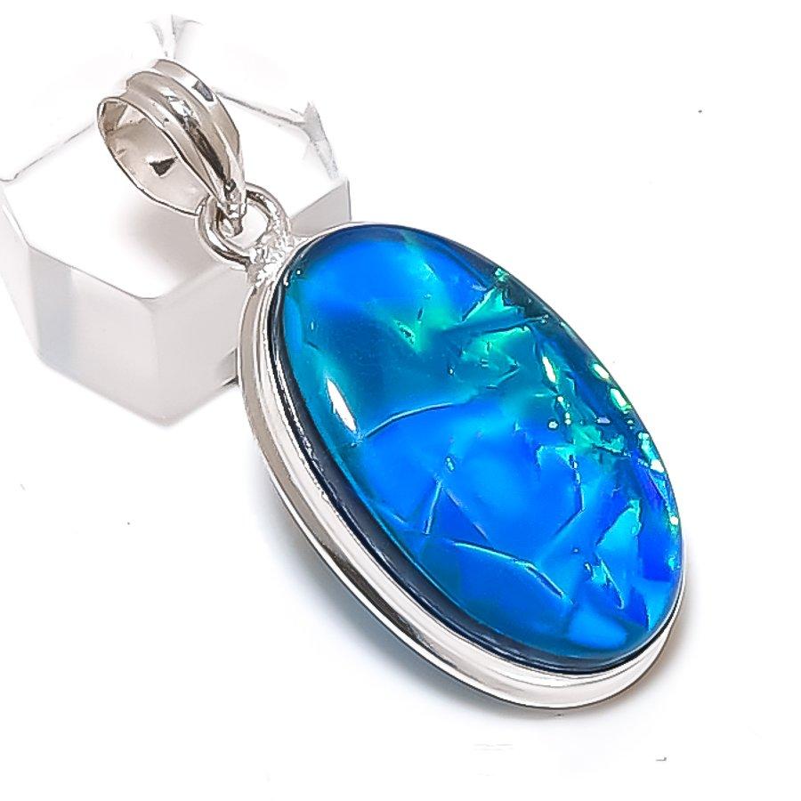 Natural Blue Triplet Opal 925 Sterling Silver Jewelry Pendant 1.81" r1F13
