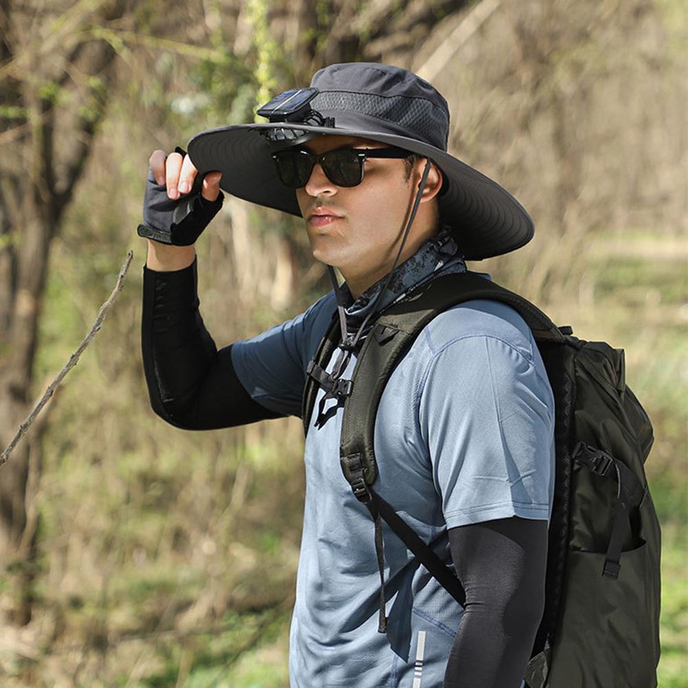 Outdoor Sun Hat with Fan Wide Brim Solar Fan Hat Portable Sunscreen Fisherman Hat For Camping Fishing Hiking for Men Women
