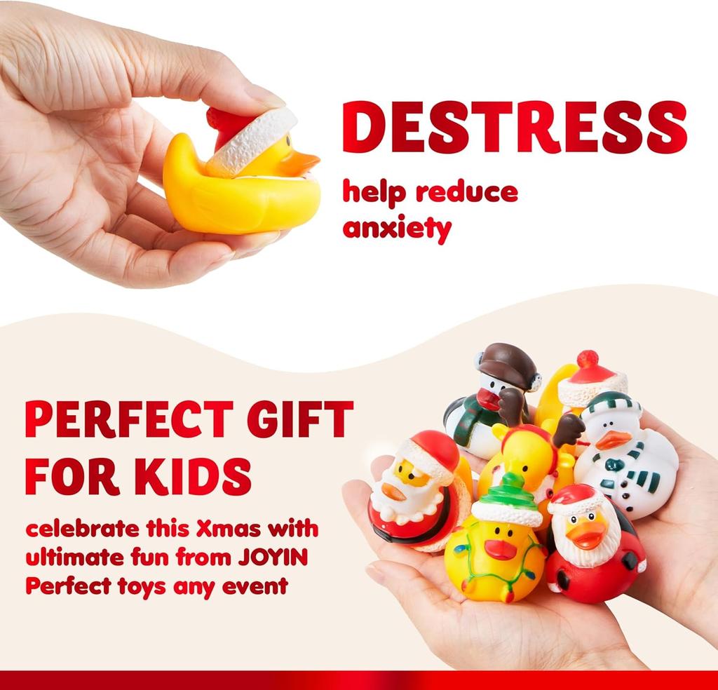 JOYFY 24 PCS Christmas Ducks for Stocking Stuffers Xmas Rubber Duck Bath Toys for Kids Gift Party Favor Novelty Duckies