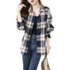 Autumn Hong Kong Style Retro Plaid Shirt for Women Loose Medium To Long Korean Style Plaid Coat
