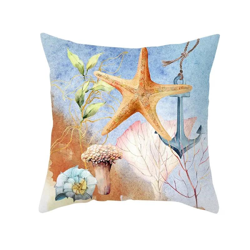 45X45CM Retro Mediterraner Ozean Druck Blau Grün Kissenbezug Heiß Meerjungfrau Fisch Kissenbezug Sofa Sitz Wohnzimmer Dekokissen