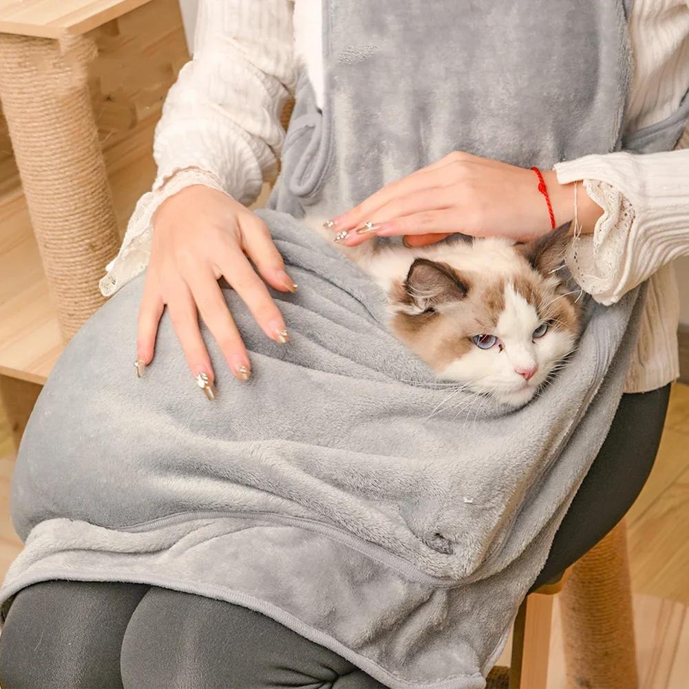 Cozy Pet Carrier Apron for Small Cats and Dogs Perfect for Outdoor Winter Travel Features Hanging Chest Bag and Cat Sleeping