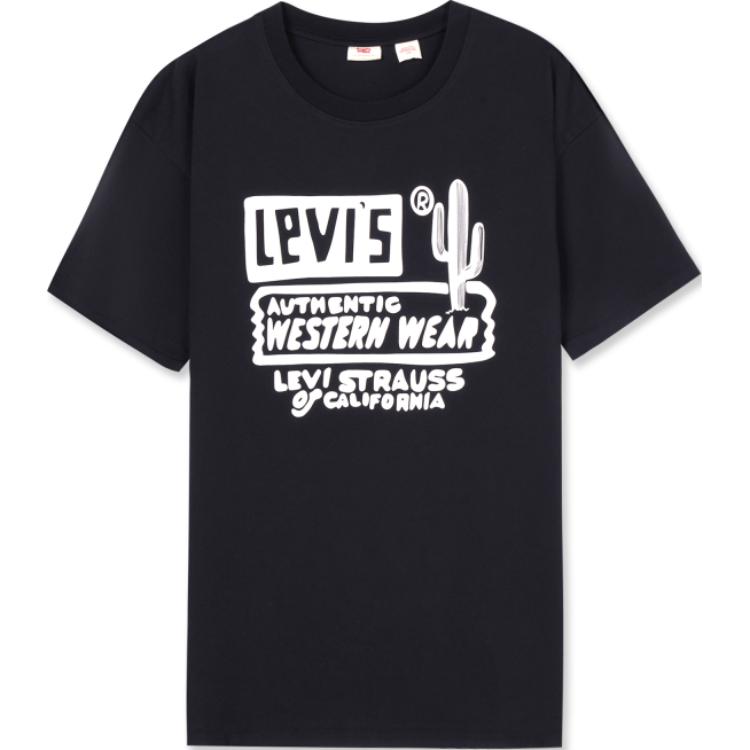 Levis Color Block Letter Print Crew Neck Short Sleeve T-Shirt Men Tops Black A9225-0002
