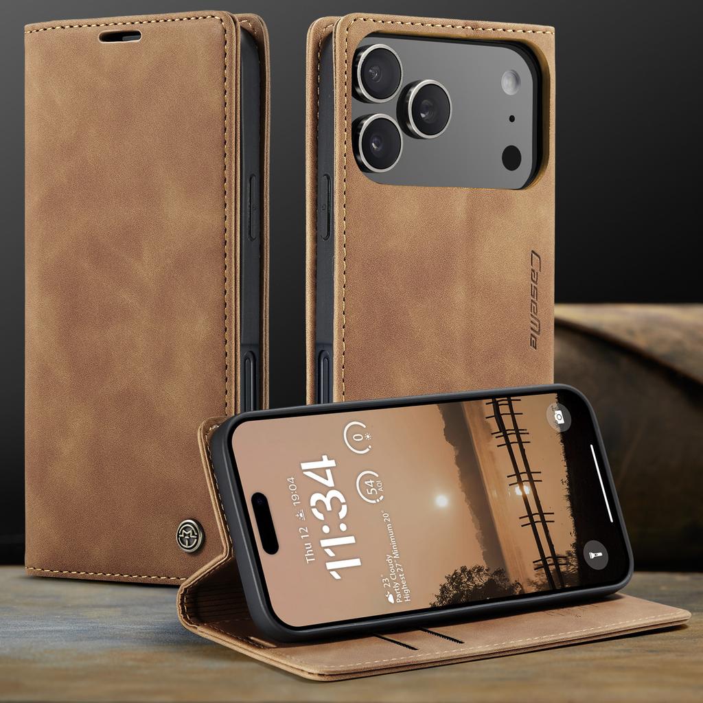 CaseMe Luxury Retro Magnetic Flip PU Leather Phone Case for iPhone 17 Air/17 Pro Max/17E Wallet Card Holder Cover Phone Coque