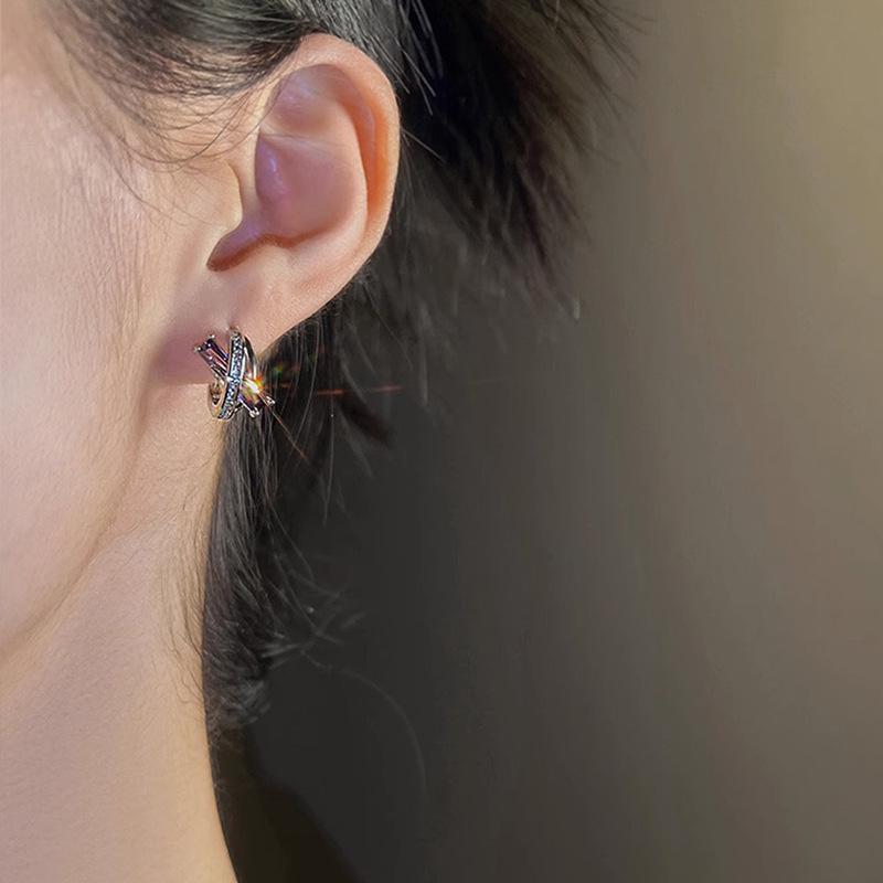 Elegant Purple French Cross Earrings - Niche Design for Women, High-End, Small & Trendy