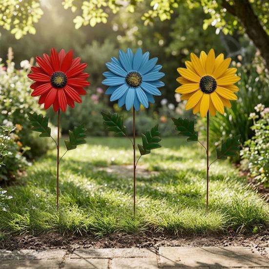 Metal Sunflower Garden Stake Decorative Iron Sunflower Stake Outdoor Flower Yard Art Stake for Patio Lawn Pathway Flower Bed Decor
