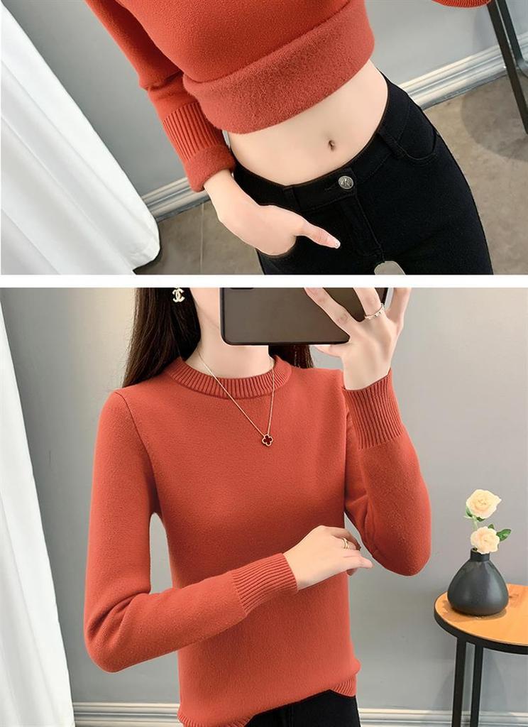 2025 Women's Plus Velvet Knit Base Layer Sweater - Autumn/Winter Thickened One-Piece Top