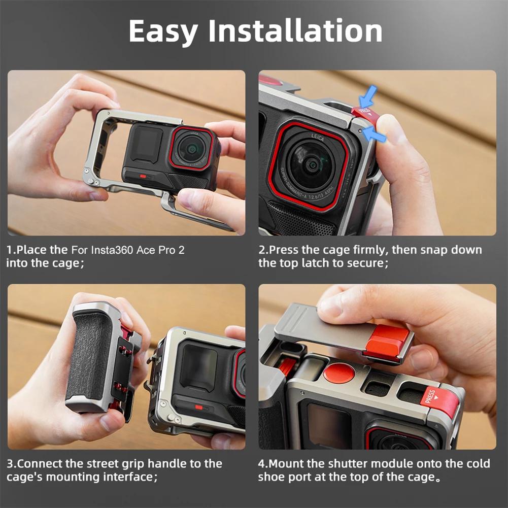 For Insta360 Ace Pro/2 Ergonomic Action Camera Cage Wear Resist Sports Camera Protective Case Detachable Camera Expand Accessory