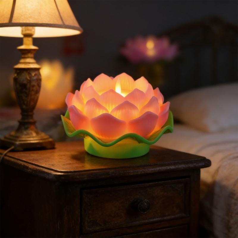 LED Electronic Candle Light Battery Operated Buddhas Table Lamps Creative Simulation Lotuses Night Light For Prayer