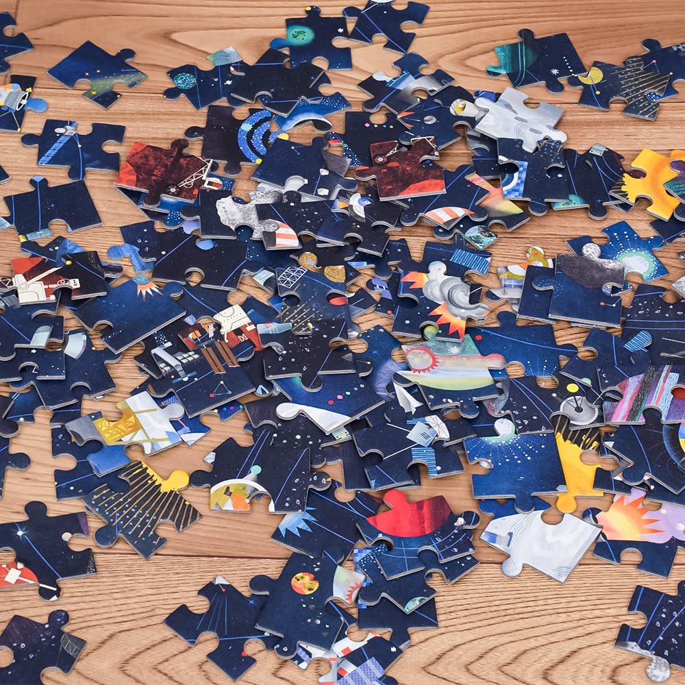 DJECO Space Observation Puzzle, 200-Piece Jigsaw Puzzle for Kids, Hidden Objects, Rocket, Planets, Stylish Scandinavian Style Educational Toy,