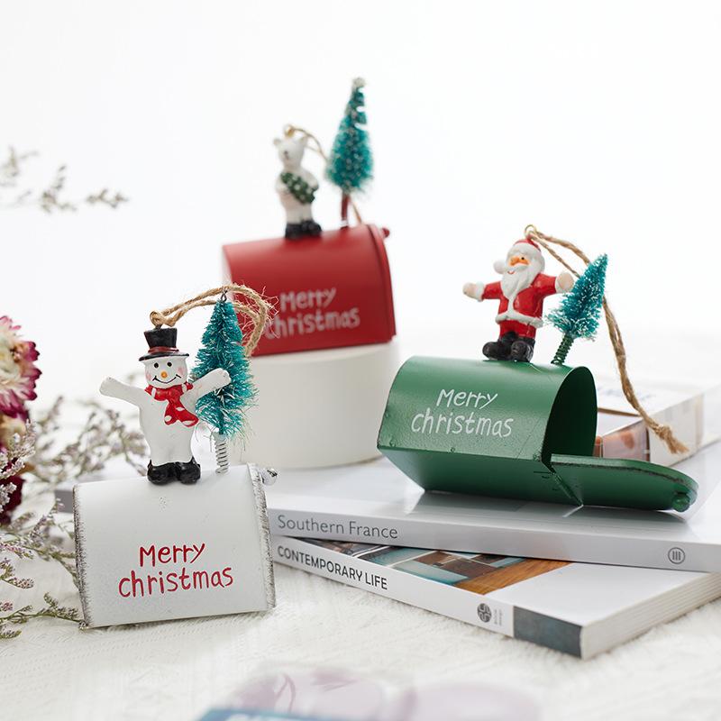 Christmas Wrought Iron Decoration Cottage Mailbox Hanging Decoration Window Display Pendant Home Decoration