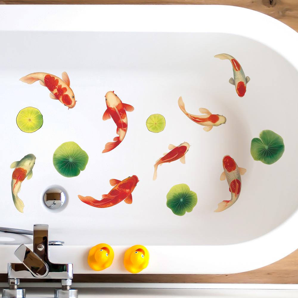 Creative Swimming Koi Lotus Leaf Bathroom Home Decoration and Beautification Stickers