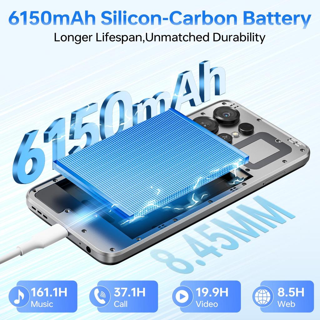 DOOGEE NOTE56XPRO Android 16 Smartphone, 32GB RAM+128GB ROM/2TB Smartphone, 6150mAh Smartphone 8.45mm Slim, 6.56" HD+ Display, 13MP+8MP, NFC/Gemini AI