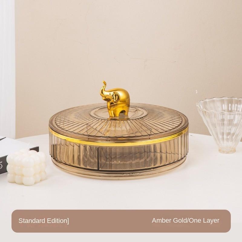 

360° Rotating Storage Tray Multi Layer Divided Snack Dried Fruit Tray with Lid Dustproof Living Room Kitchen Organizer