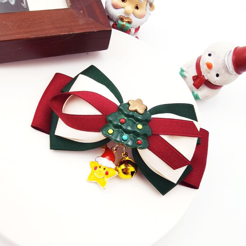 Retro Christmas Bow Hair Clip - Festive Santa Tree Accessory for Autumn/Winter