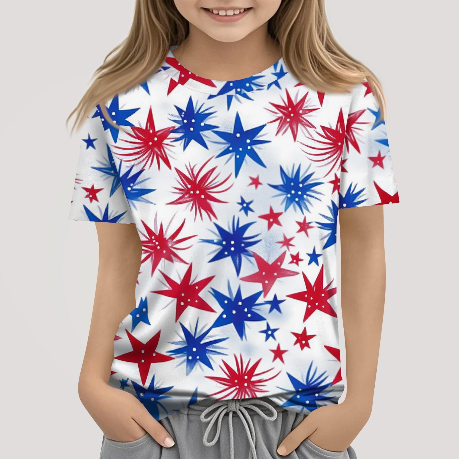 

Children s Fashion Casual Short Sleeve Independence Day Printed Round Neck T-Shirt Top 130