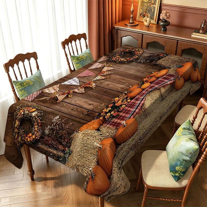 Autumn Pumpkin Maple Leaves Rectangle Table Cloth for Table Decoration Fall Thanksgiving Harvest Tablecloth Kitchen Party Decor