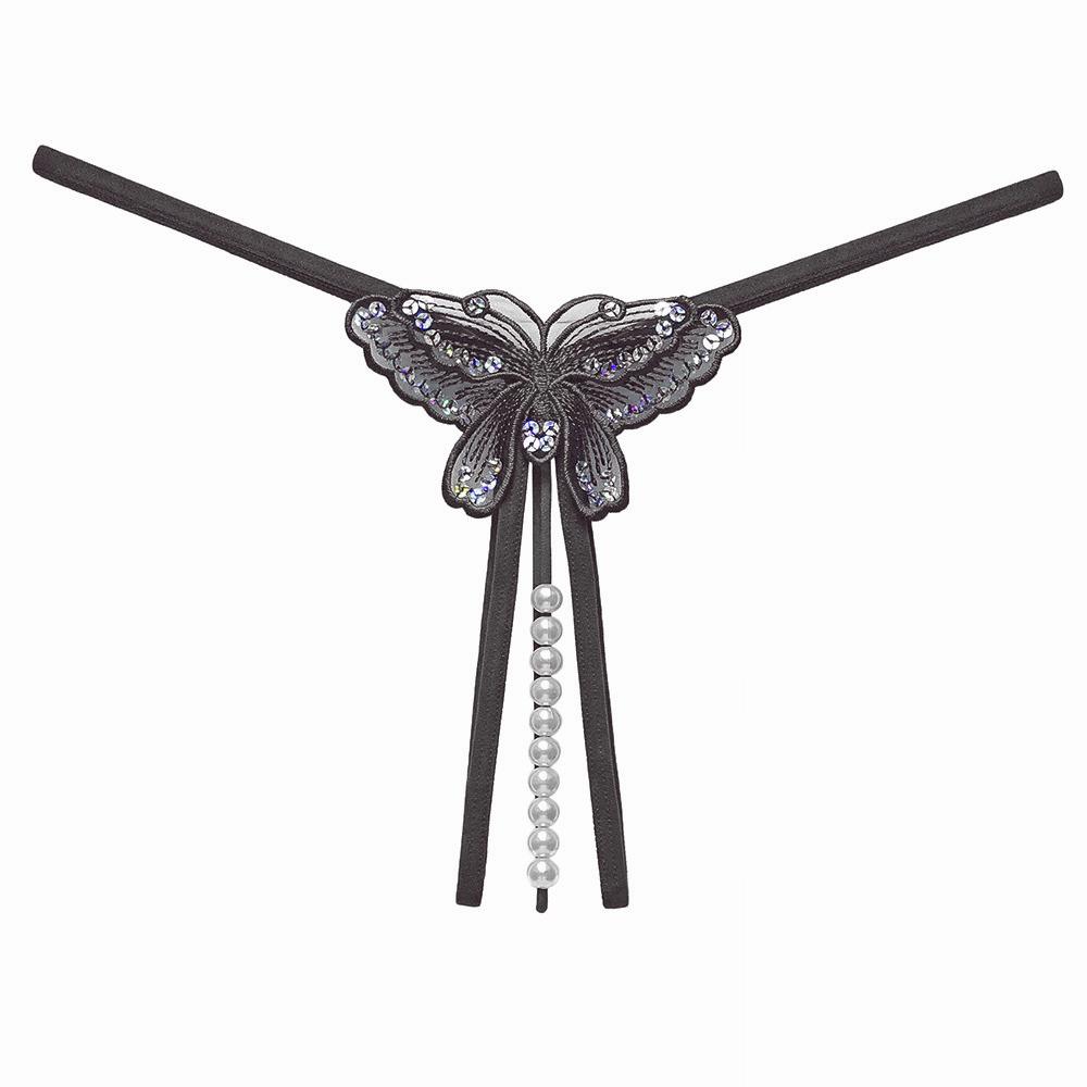 Women Sequins Butterfly Pearl Sex Thongs Panties Underwear Lingerie